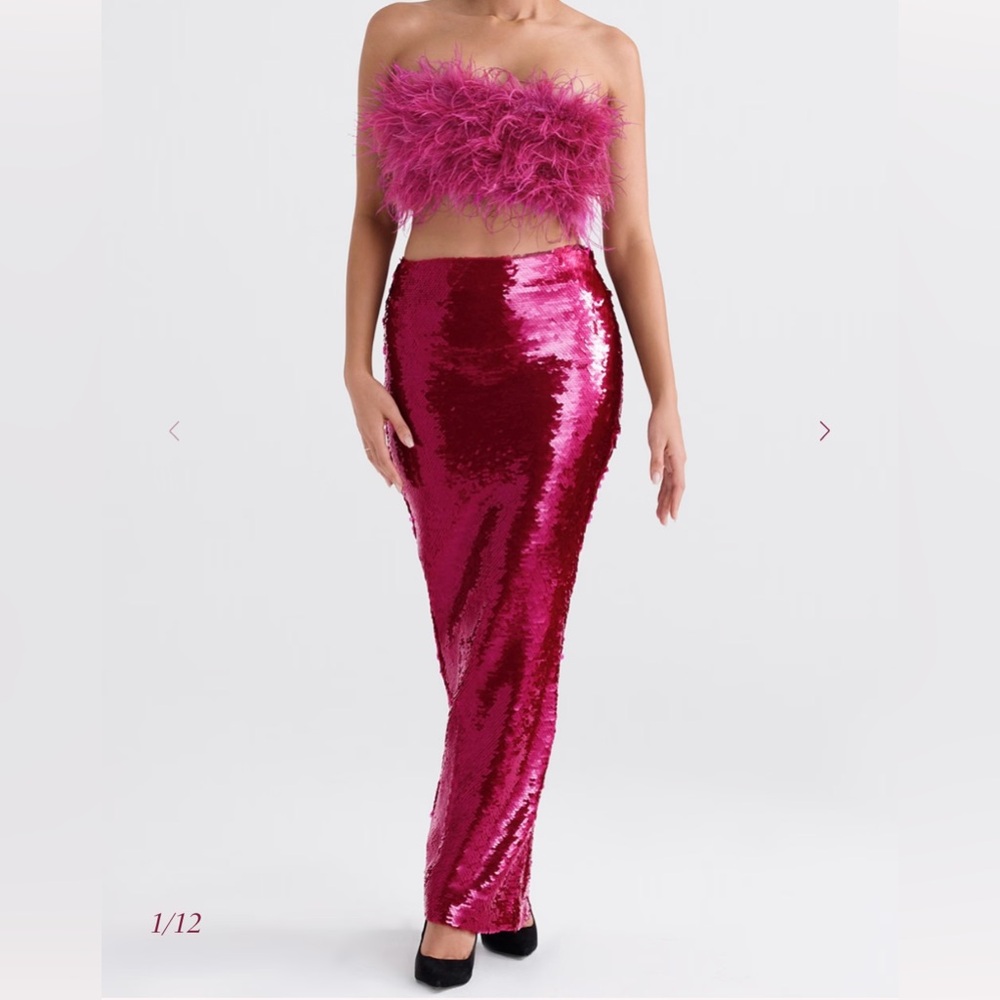 NWT House of CB “Alexis” Fuchsia Sequin Maxi Skirt